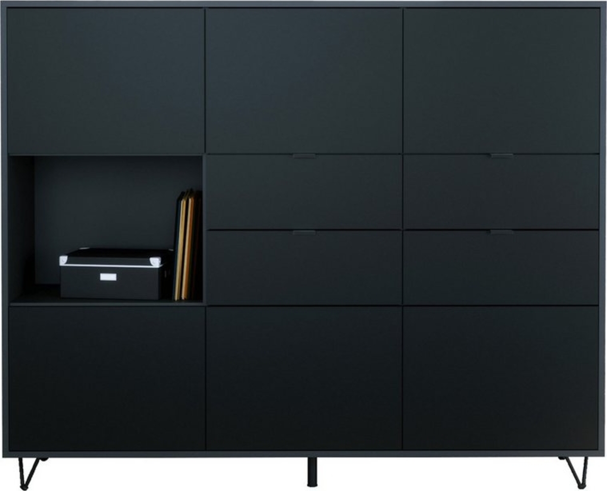 Vladon Highboard Marino V2 (Highboard mit 6 Türen Schwarz matt, 4 Schubladen Schwarz matt, Made in Germany), Korpus Anthrazit matt (152,5 x 125,5 x 37 cm) Bild 1