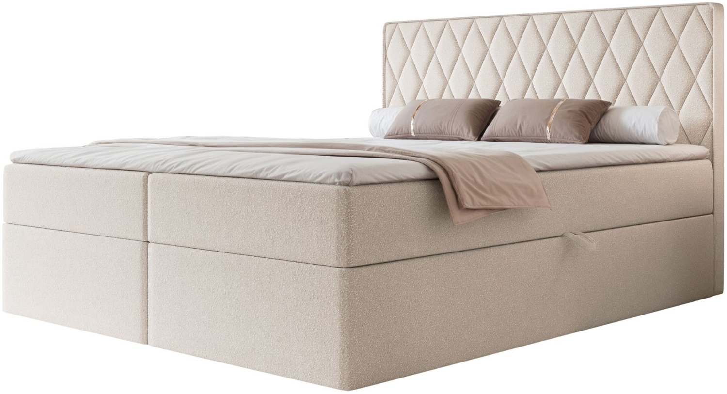 Selsey 'Carenzo' Boxspringbett mit Bonellmatratze, Topper, Chenille, creme, 160x200 cm Bild 1