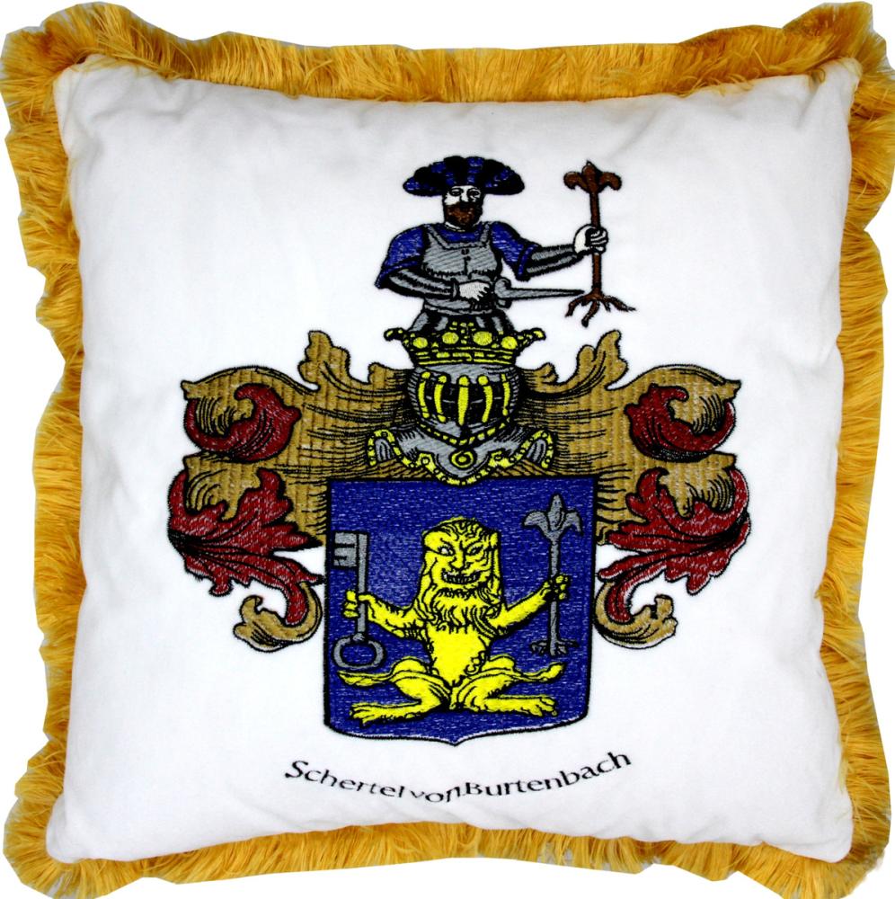 Casa Padrino Dekokissen Luxus Deko Kissen Wappen Freiherr Schertel von Burtenbach Weiß / Gold Bild 1