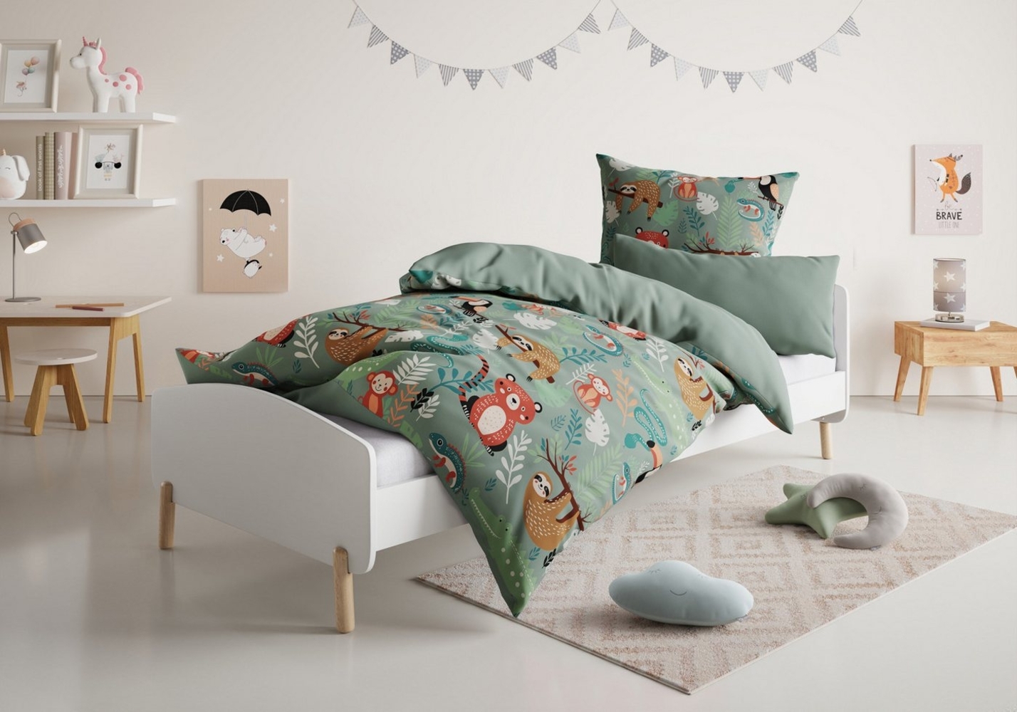 Lüttenhütt Kinderbettwäsche CUDDLEE, Renforcé, 2 teilig, in vielen Designs: Dino,Einhorn,Weltraum,Baustelle,Herz,Trecker,Safari Bild 1