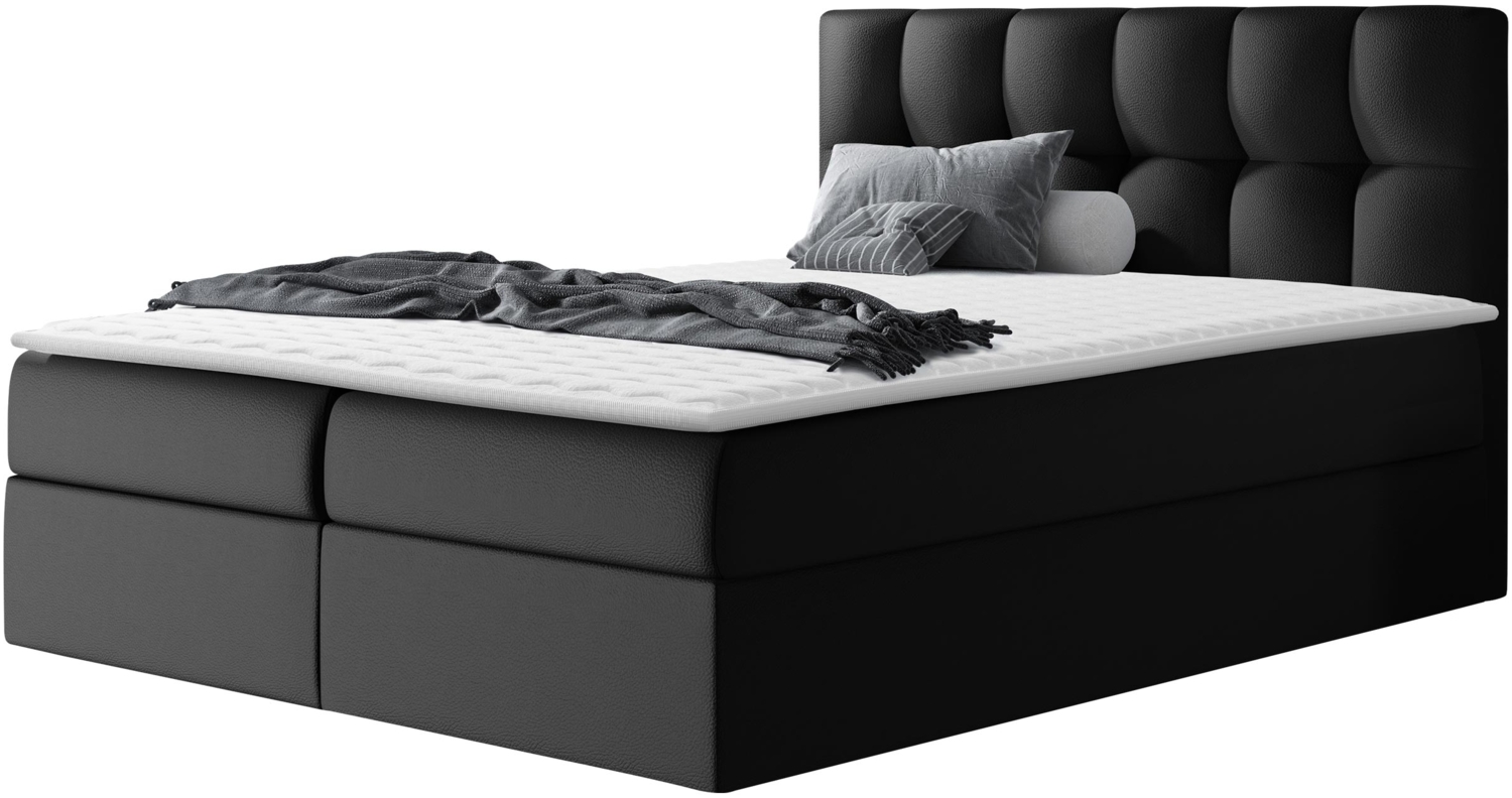 Boxspringbett Cleofas , Schwarz, 180 x 200 cm, Kunstleder Bild 1