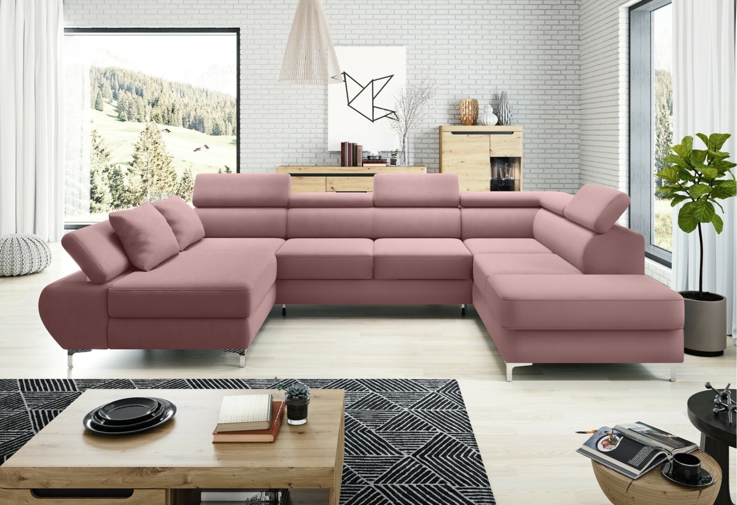 99rooms Flamang XL Wohnlandschaft Velours Jasmine Rosa Rechts Bild 1