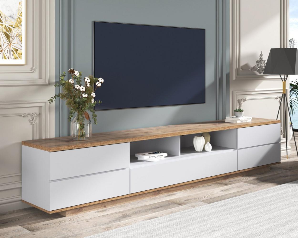 KLAM HOME Lowboard moderner TV-Schrank in weißer Ausführung (für Wohnzimmer Schlafzimmer), TV-Board Fernsehschrank Kommode für Fernseher 180 x 38 x 46 Bild 1