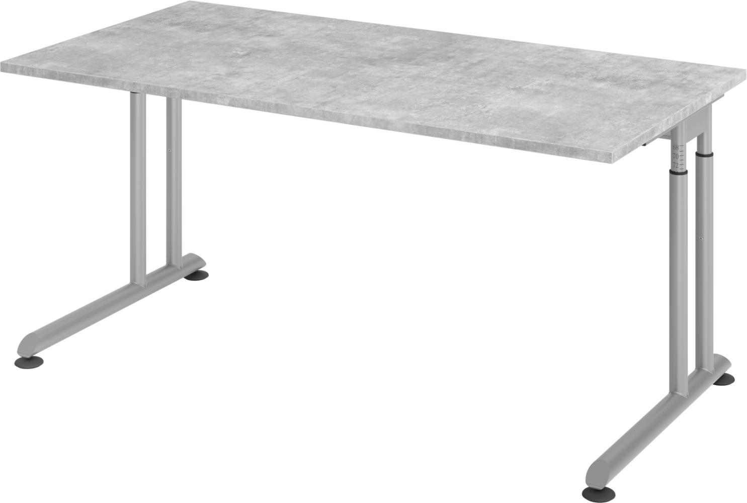 bümö höhenverstellbarer Schreibtisch Z-Serie 160x80 cm in Beton, Gestell in Silber - PC Tisch für's Büro manuell höhenverstellbar, Computertisch verstellbar, ZS-16-M-S Bild 1