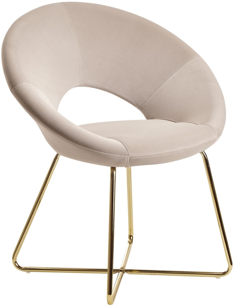 Esszimmerstuhl Samt Beige Küchenstuhl mit goldenen Beinen, Schalenstuhl Stoff / Metall, Design Polsterstuhl, Stuhl Esszimmer Gepolstert Bild 1