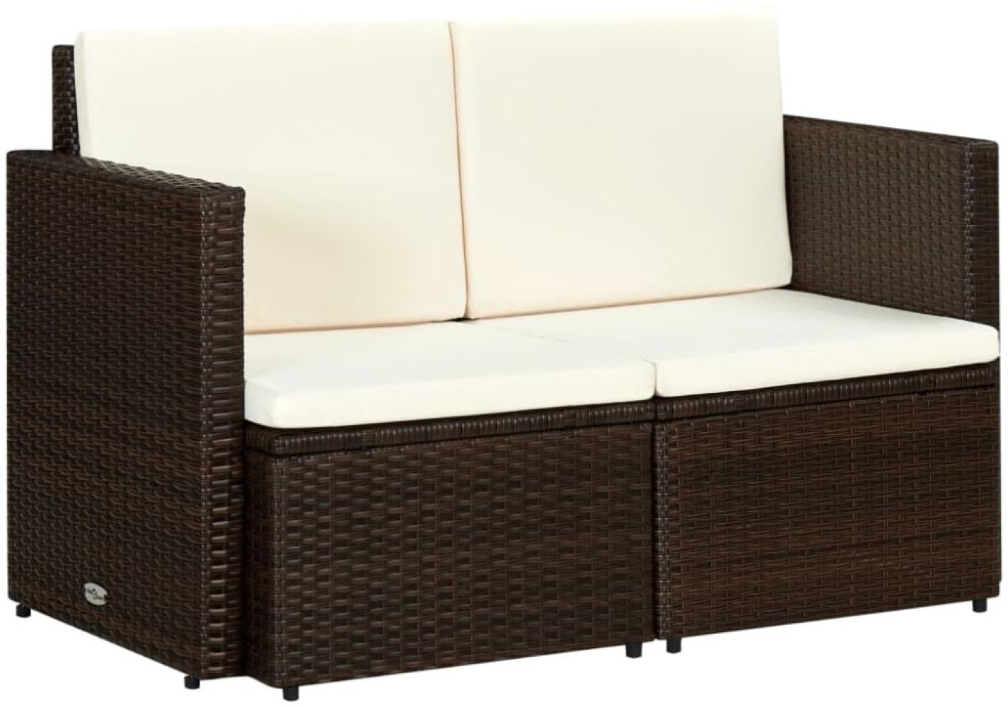 vidaXL 2-Sitzer-Gartensofa mit Auflagen Braun Poly Rattan 44178 Bild 1