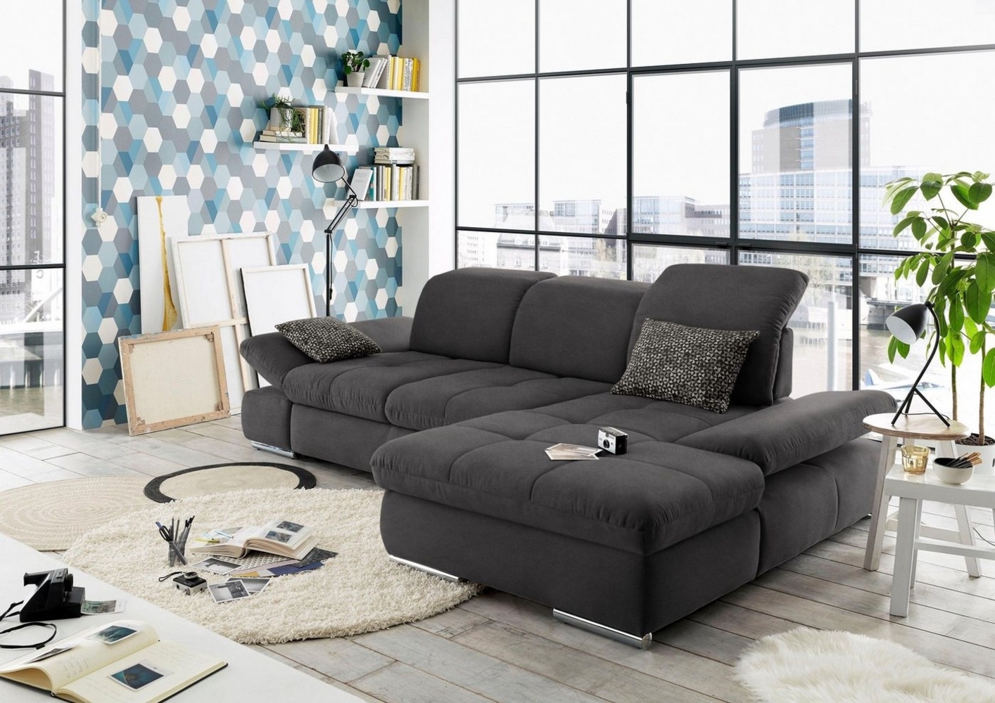 set one by Musterring Ecksofa SO4100 V, mit verstellbaren Kopfteilen, wahlweise mit Funktionen, Cord-Bezug Bild 1