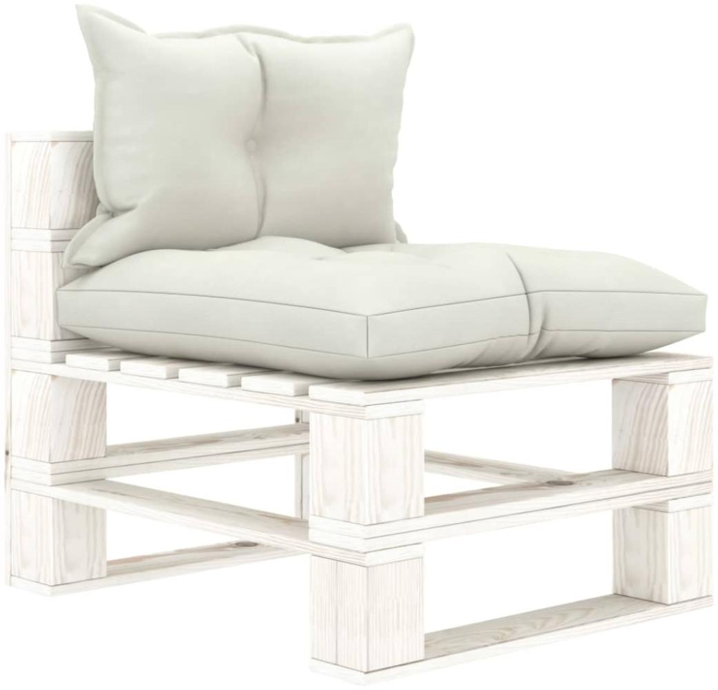 Garten-Paletten-Mittelsofa mit Beigen Kissen Holz Bild 1