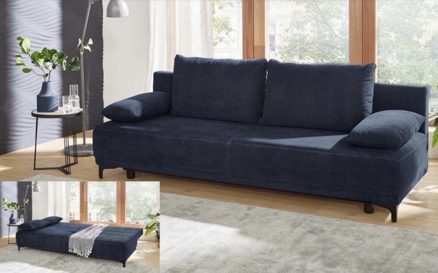 Schlafsofa LUIGI Querschläfer mit Bett und Stauraum Blau ca. 196 cm Bild 1