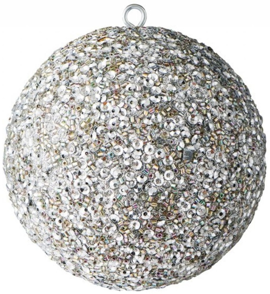 Gift Company Weihnachtskugel Opium 10 cm Glitzer Perlen Pailletten silber Bild 1