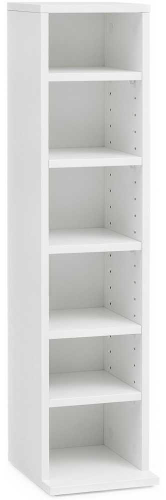 CD-Regal WL5.836 Holz 21 x 90 x 20 cm Offenes Bücherregal Schmal, CD Aufbewahrung Klein, Design Nischenregal Weiß, Standregal 6 Fächer Offen, CD Holzregal Weiss, Stehregal Modern Bild 1