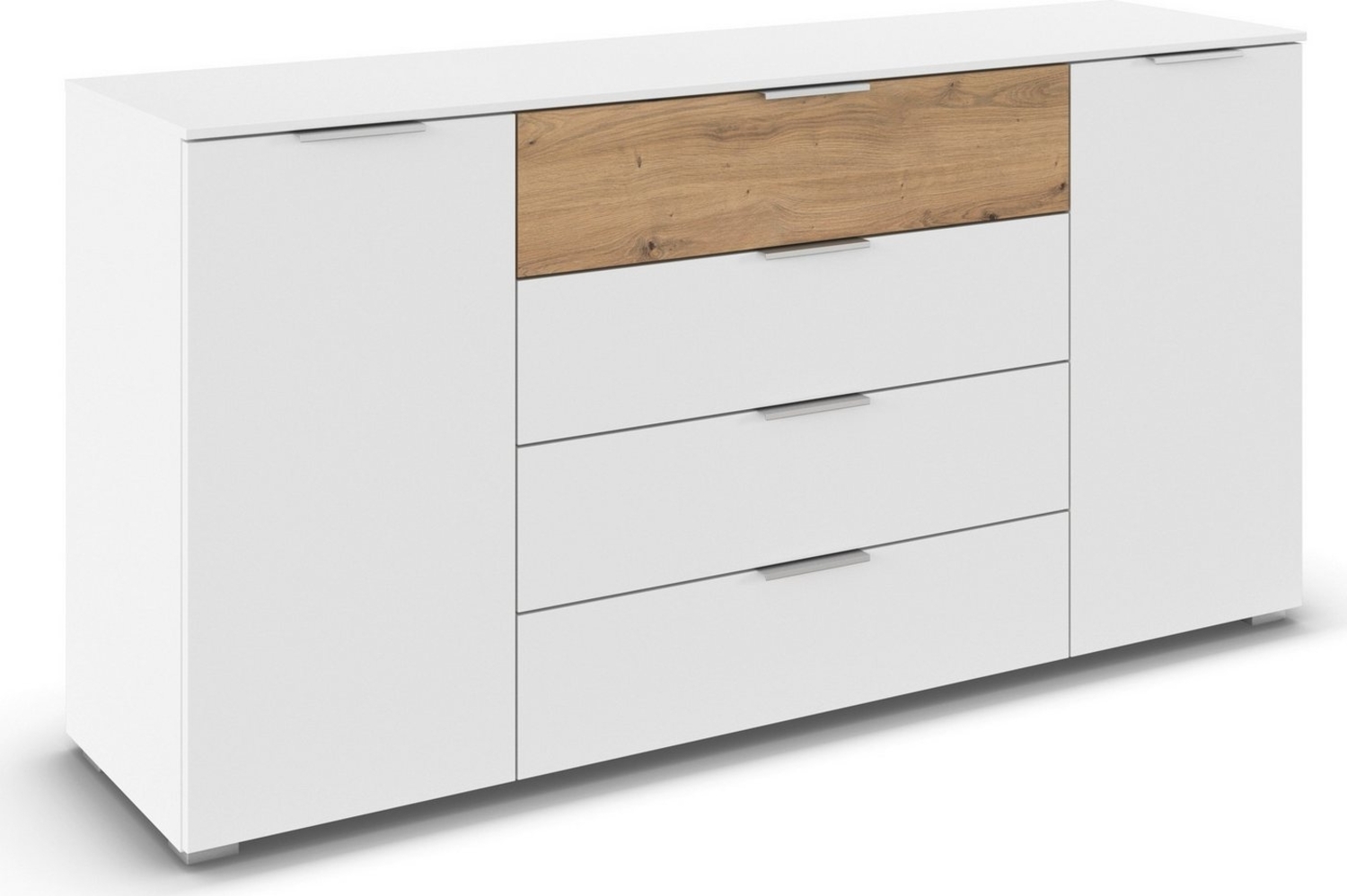 rauch Kombikommode Sideboard Türkommode Schubladenkommode Kommode ASTANA (Breite 160 cm / Höhe 81 cm, mit 4 Einlegeböden), 2-türig, 4 geräumige Schubladen, Kantengriff Alufarben MADE IN GERMANY Bild 1