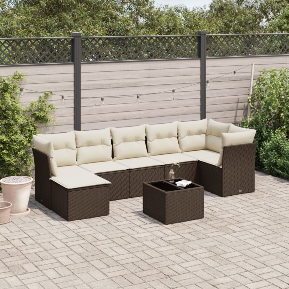 vidaXL 8-tlg. Garten-Sofagarnitur mit Kissen Braun Poly Rattan 3217983 Bild 1