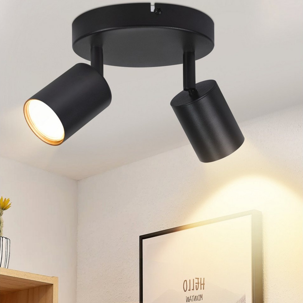 Nettlife Deckenstrahler 2 Flammig Schwarz GU10 Wohnzimmer Modern Deckenlampe Schwenkbar, Schwenkbar, LED wechselbar, Innen Rund Flur Deckenspot für Schlafzimmer Küche Bild 1