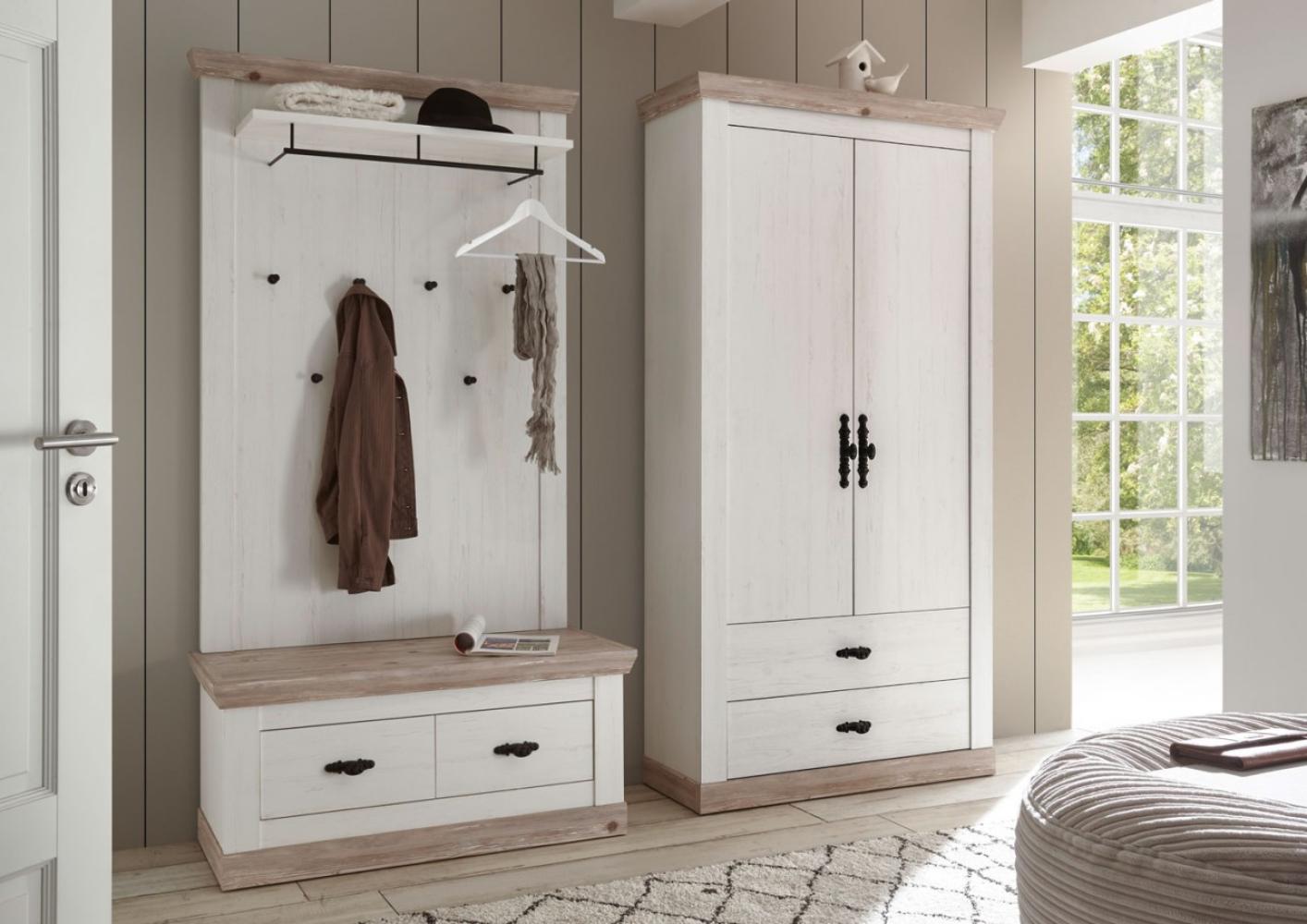Garderobe Florenz 214cm pinie weiß oslo pinie Sitzbank Paneel Kleiderschrank Bild 1