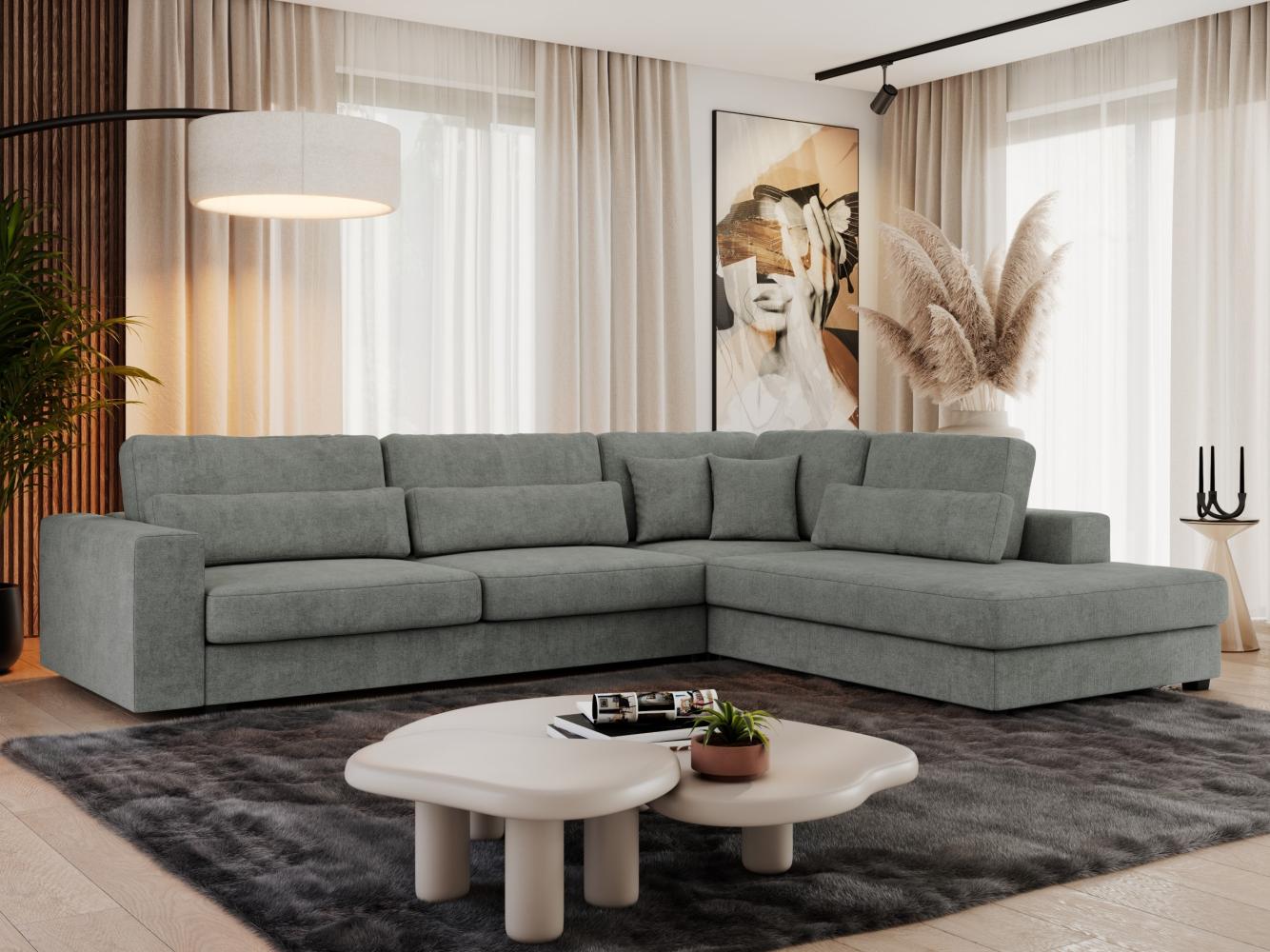 Freistehendes Ecksofa mit lose Kissen, L-form - SAVONA - rechts - Grau Stoff Bild 1