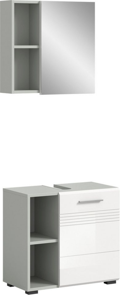 welltime Badmöbel-Set Calicio, bestehend aus: Waschbeckenunterschrank, Spiegelschrank, (2-St), hochwertige MDF Front mit Rillenfräsung Bild 1