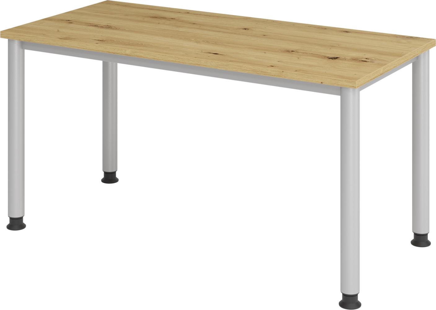 bümö Schreibtisch H-Serie höhenverstellbar, Tischplatte 140 x 67,2 cm in Asteiche, Gestell in silber, HS6-14-R-S Bild 1