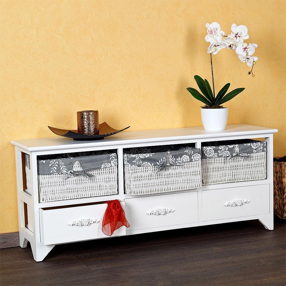 Landhaus Kommode Schrank Sideboard Lowboard Flur Bad Regal weiß 3 Schubladen Bild 1