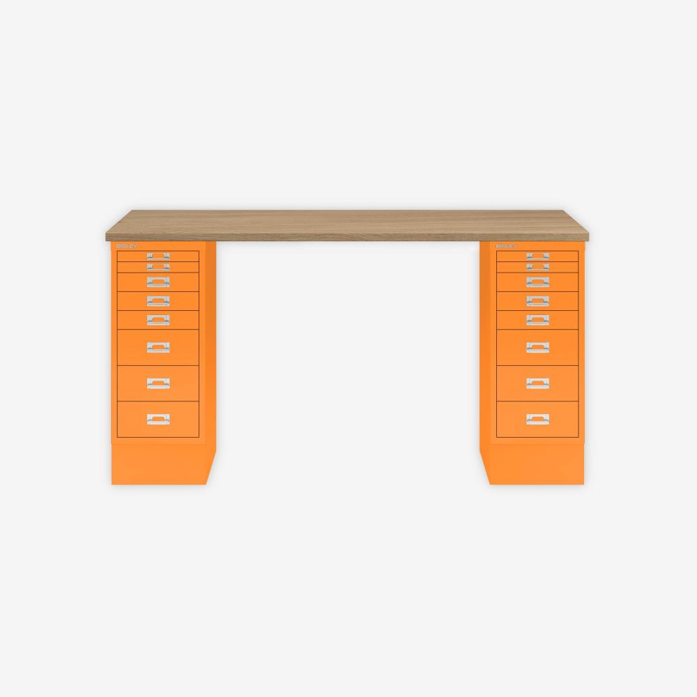 MultiDesk, 2 MultiDrawer mit 8 Schüben, Dekor natürliche Eiche, Farbe Orange, Maße: H 740 x B 1400 x T 600 mm Bild 1