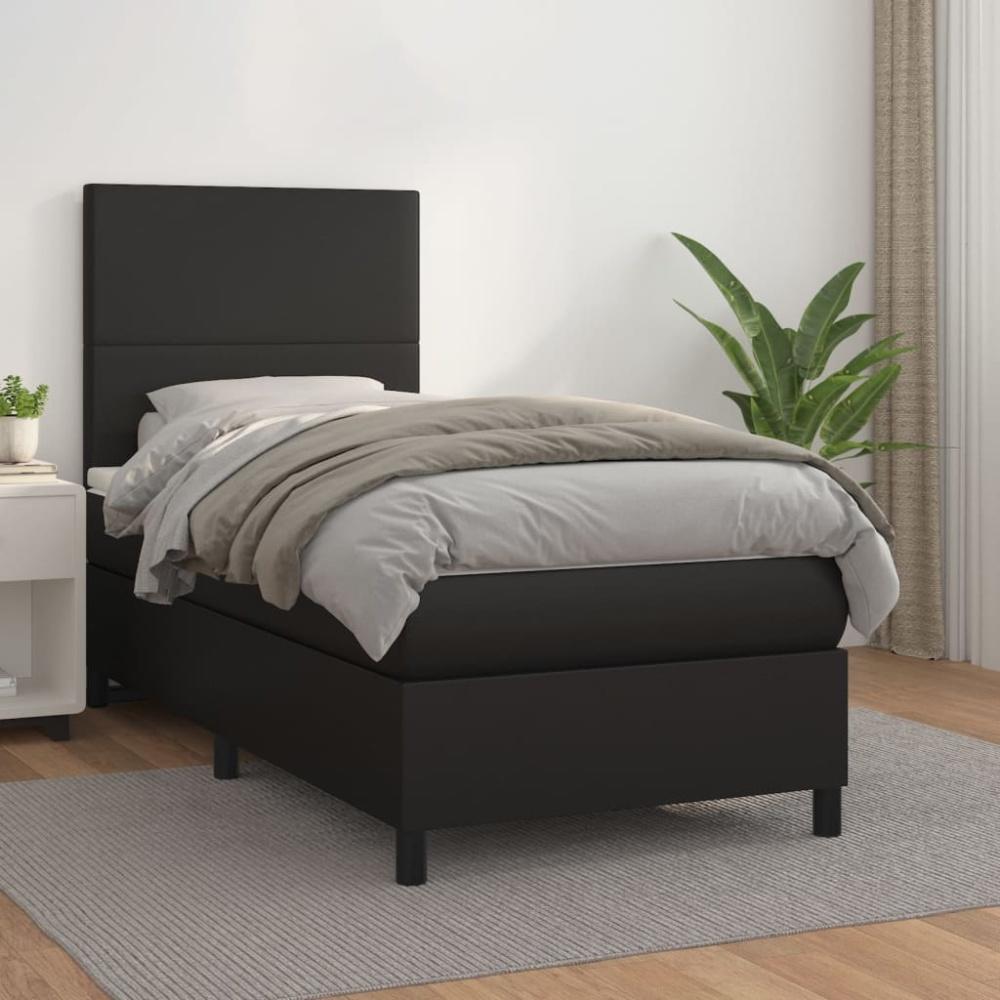 vidaXL Boxspringbett mit Matratze Schwarz 90x200 cm Kunstleder, Härtegrad: H2 [3142701] Bild 1