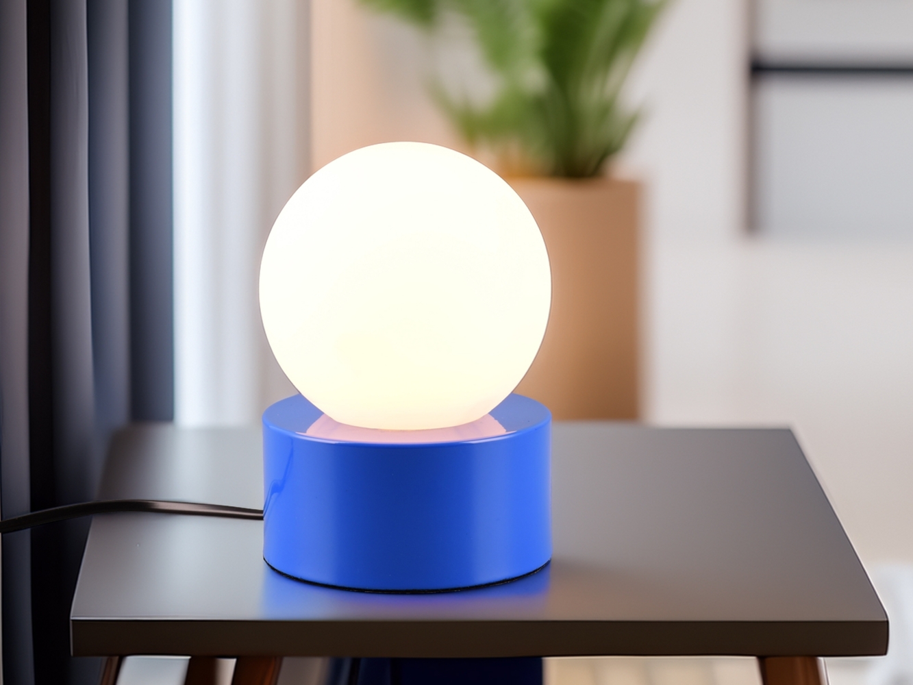 Kleine Tischlampe COUNTESS Blau mit Touchfunktion & Glaskugel, Höhe 17cm Bild 1