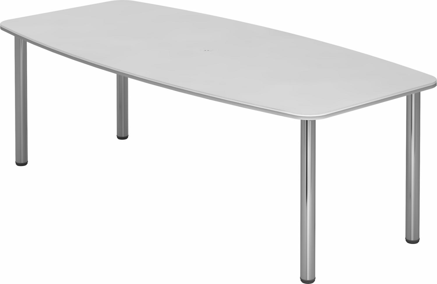 bümö Konferenztisch oval 220x103 cm großer Besprechungstisch in weiss, Besprechungstisch mit Chromfüßen, Meetingtisch für 8 Personen, XXL-Tisch für Besprechungsraum & Meeting, KT22C-W Bild 1