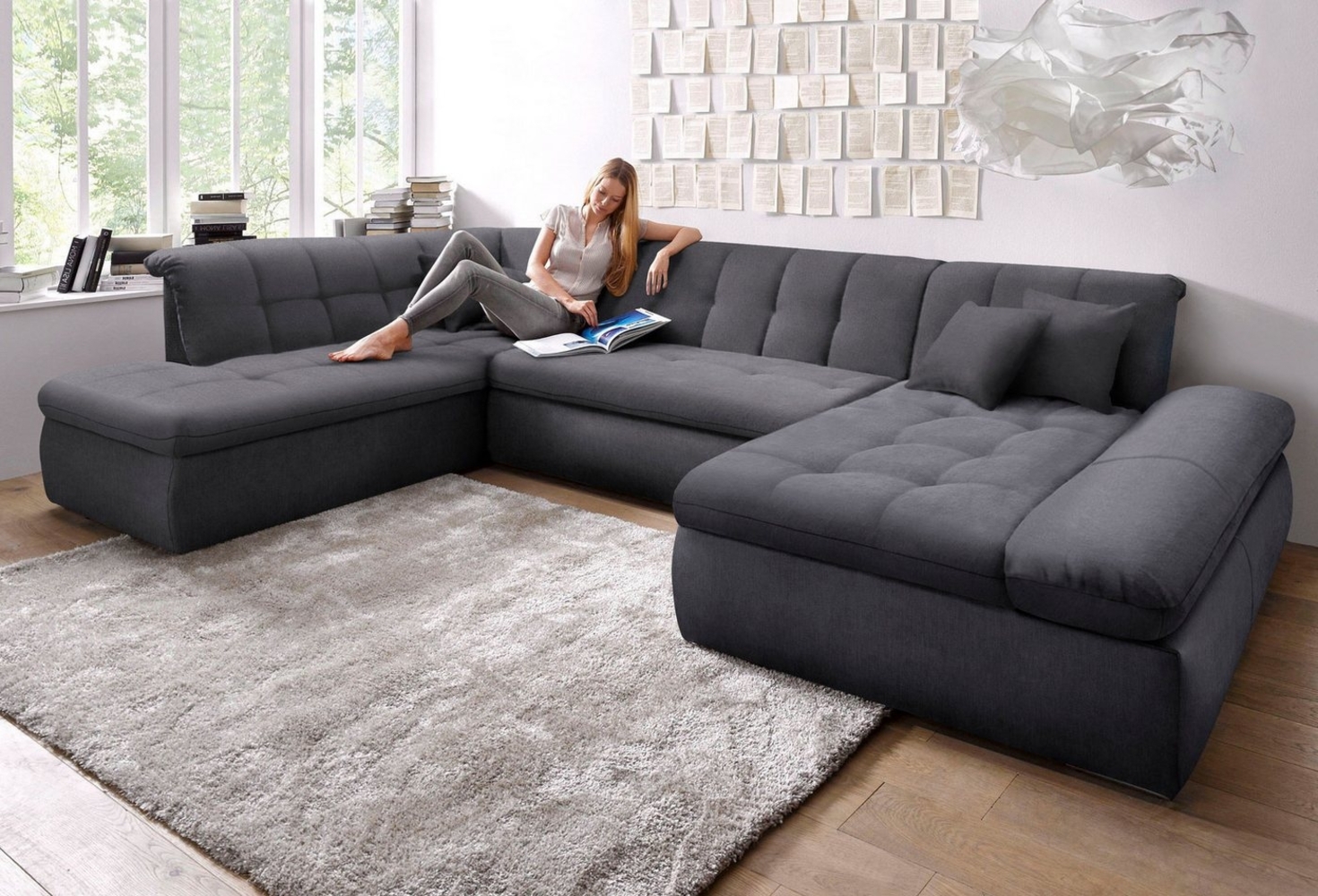 DOMO collection Wohnlandschaft Moric Luxus incl. Zierkissen, U-Form, bis 140kg pro Sitzplatz belastbar, XXL B/T/H: 353/216/80 cm Bild 1