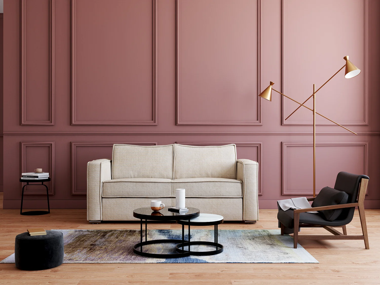 Vente-unique - Schlafsofa mit Matratze 3-Sitzer - Cord - Beige - Liegefläche mit Lattenrost mit breiten Latten 140 cm - Matratze 18 cm - LORETO Bild 1