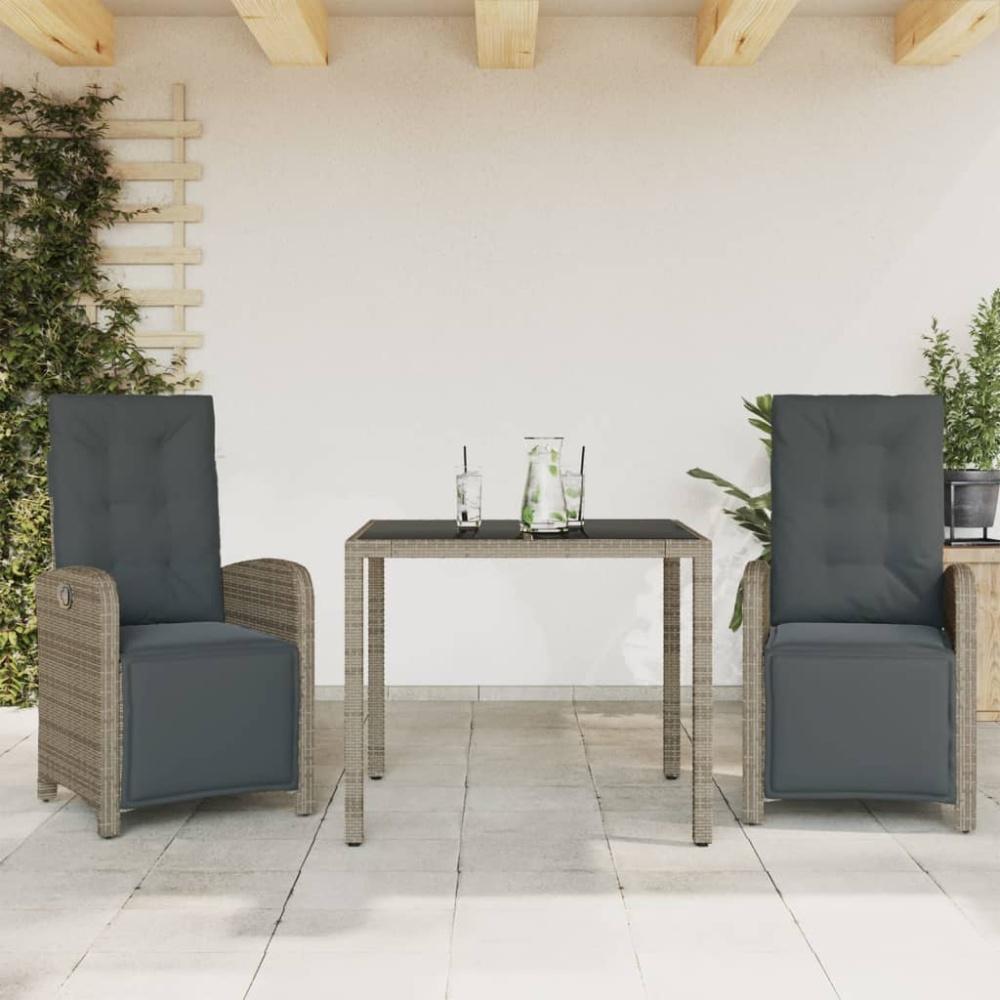 vidaXL 3-tlg. Bistro-Set mit Kissen Grau Poly Rattan Bild 1