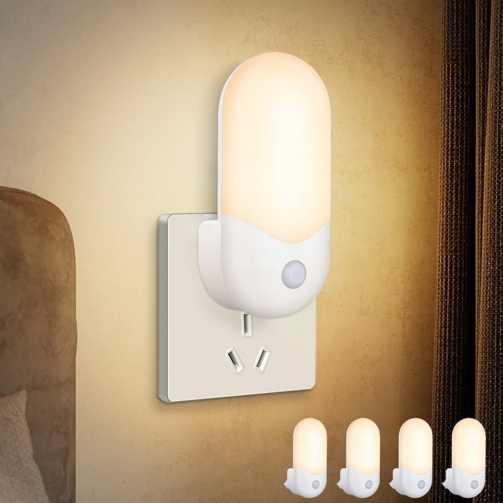 ZMH Nachtlicht 4St Steckdose Steckdosenlampe Modern mit Dämmerungssensor für Kinder, Augenschutz, LED fest integriert, 3000k, WarmWeiß Orientierungslicht für Baby Flur Treppenhaus Schlafzimmer Bild 1