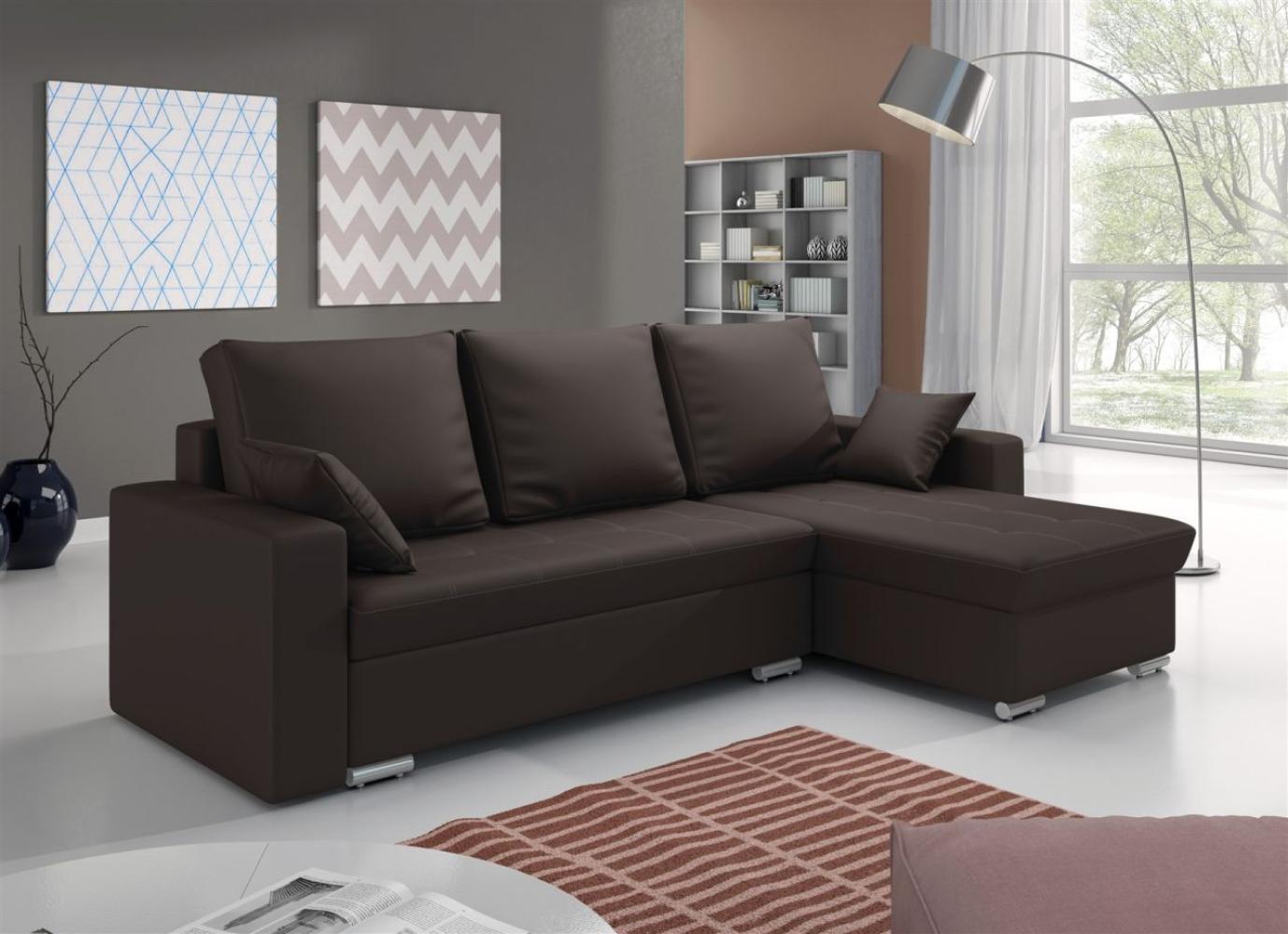 Ecksofa Sofa ADARA mit Schlaffunktion Kunstleder Braun Ottomane Rechts Bild 1