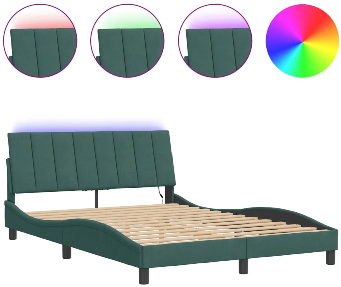 vidaXL Bettgestell mit LED ohne Matratze "Hanko" Dunkelgrün 140x200 cm Samt 3213784 Bild 1