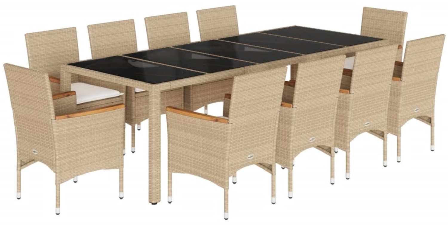 vidaXL 11-tlg. Garten-Essgruppe mit Kissen Beige Poly Rattan und Glas 3278738 Bild 1