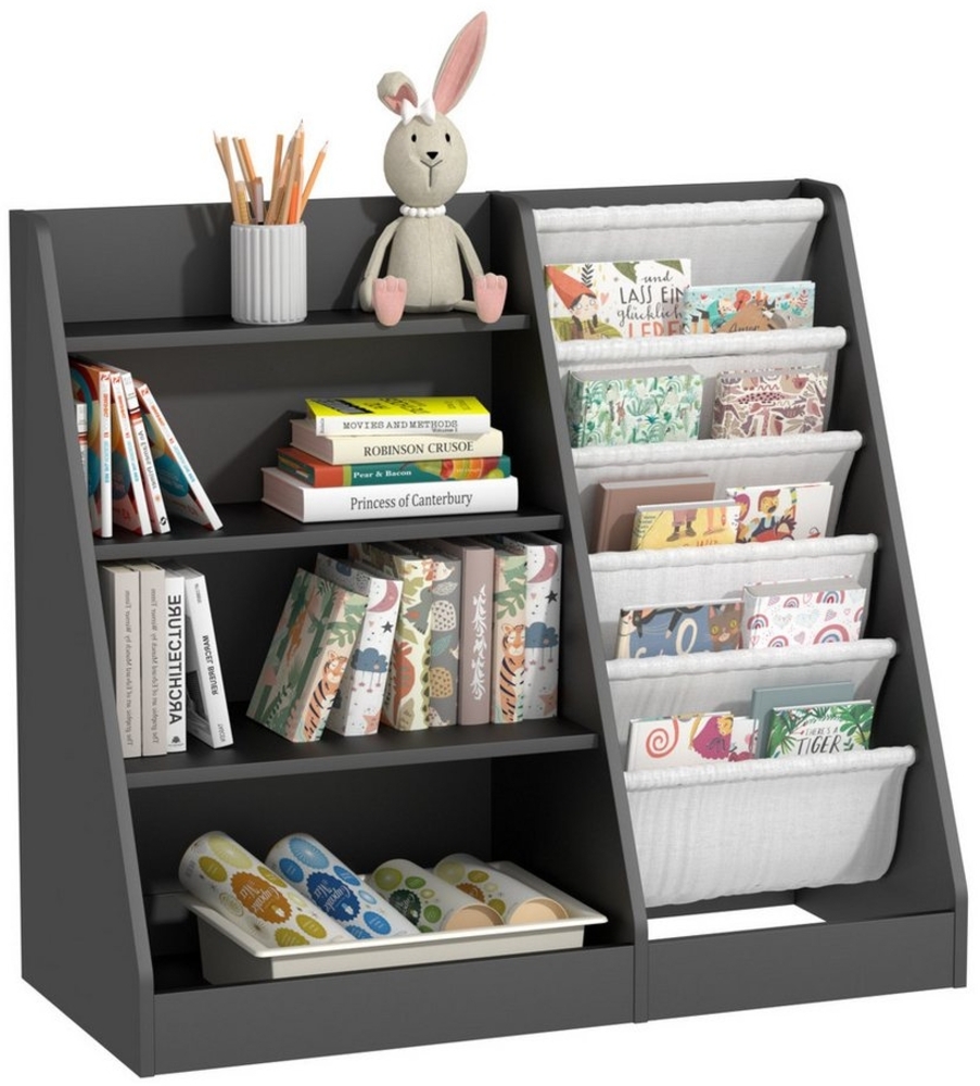 radelldar Bücherregal Kinderregal Spielzeugregal, mit 4 offenen Fächern, 5 Taschen, 90x40x80cm Bild 1