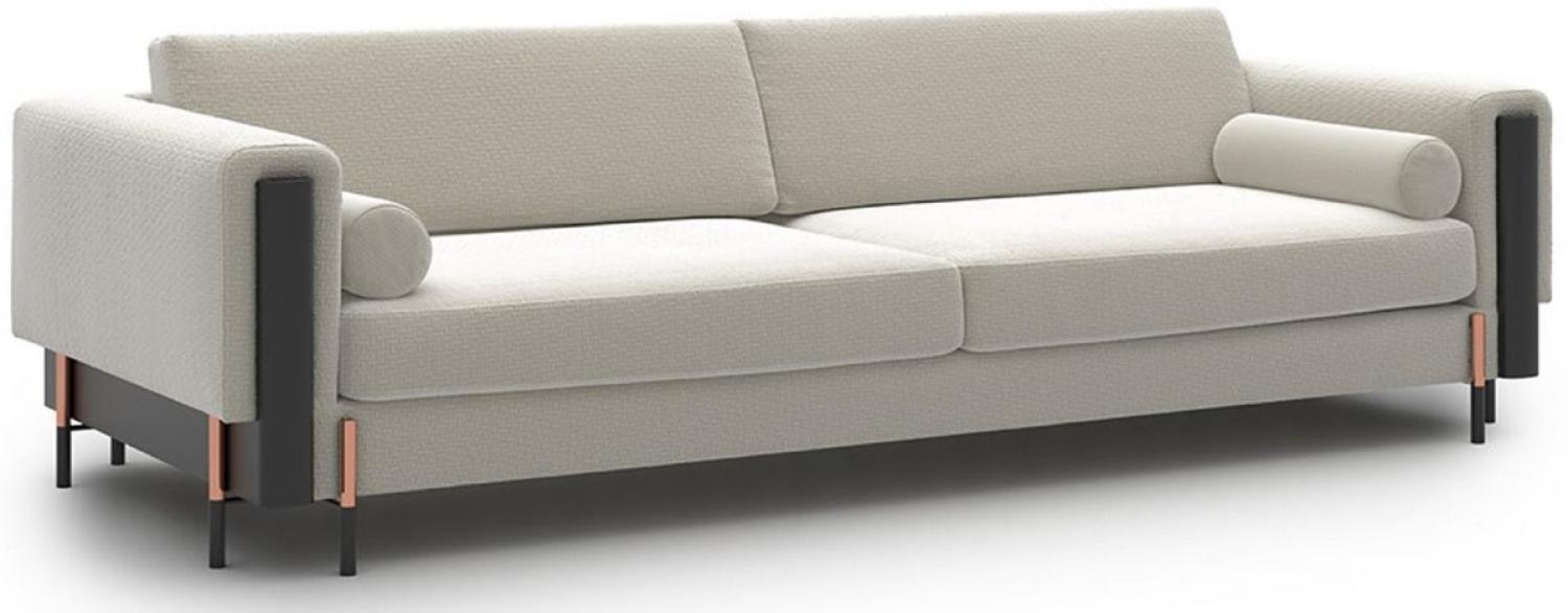 Casa Padrino Luxus Sofa Cremeweiß / Matt Schwarz / Kupfer 220 x 107 x H. 78 cm - Wohnzimmer Sofa - Hotel Sofa - Wohnzimmer Möbel - Hotel Möbel - Luxus Möbel - Luxus Einrichtung Bild 1