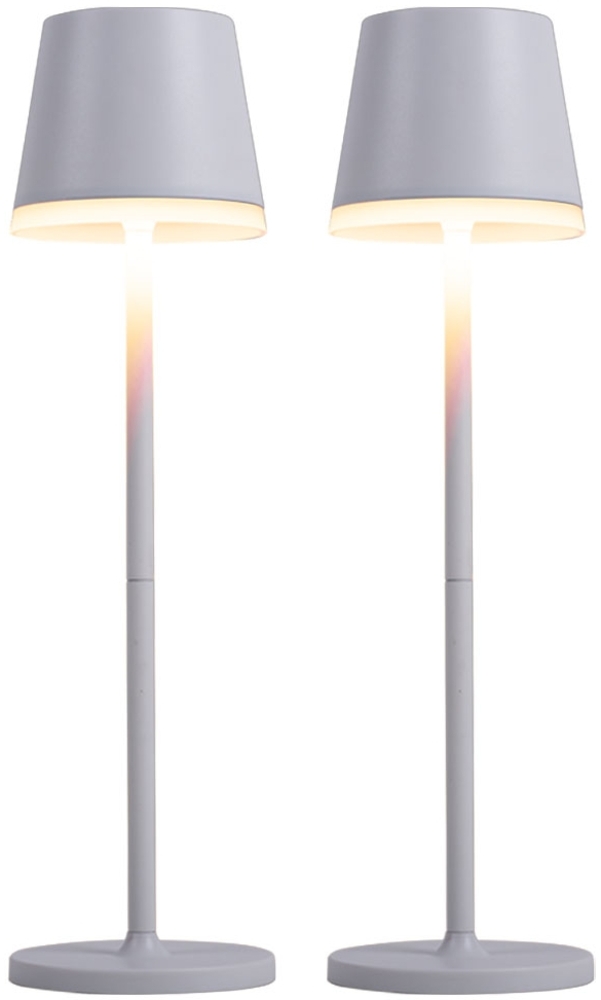 2x LED Solarleuchte, Tischlampe, Metall, Weiß, IP44, H 41 cm Bild 1