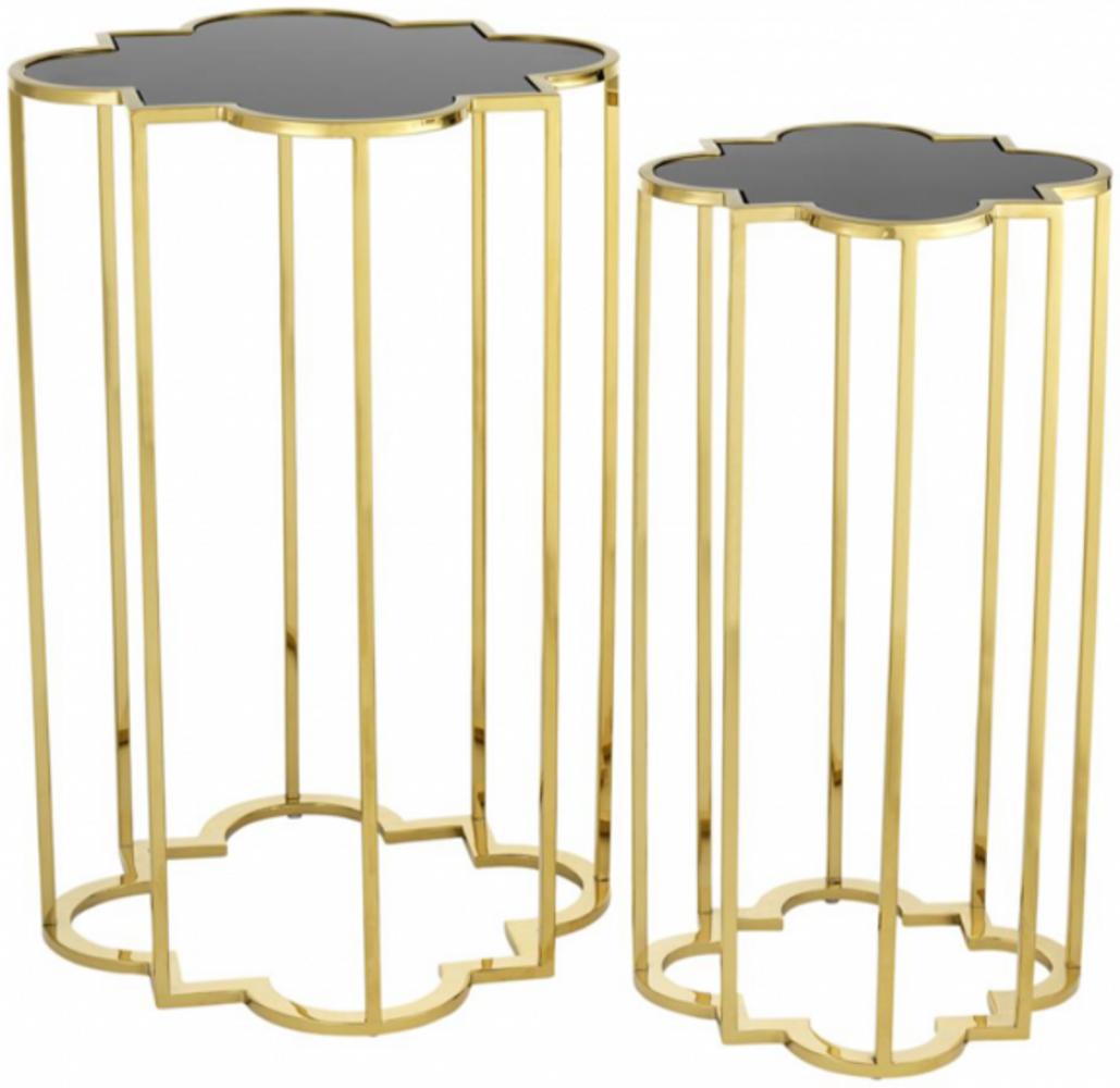 Casa Padrino Luxus Art Deco Designer Beistelltische 2er Set Gold mit schwarzem Glas - Designer Beistelltisch Möbel Bild 1