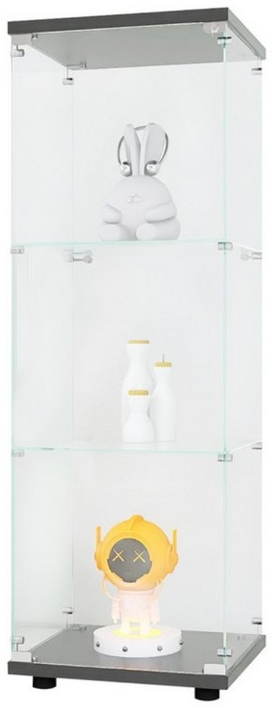 FUROKOY Glasvitrine Standvitrine, Modern Glas Vitrinenschrank (3 Lagen Glasvitrine mit 1 Glastür, Sammlervitrine, für Sammlerstücke Bücher Wein) Bild 1