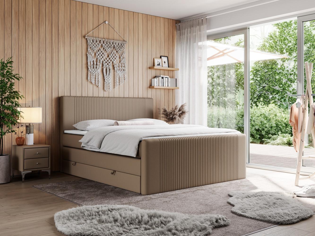 Boxspringbett KING DOREN, mit zwei Bettkästen und einer Multipocket-Matratze - 140x200 - Braun Kunstleder - H3 Bild 1