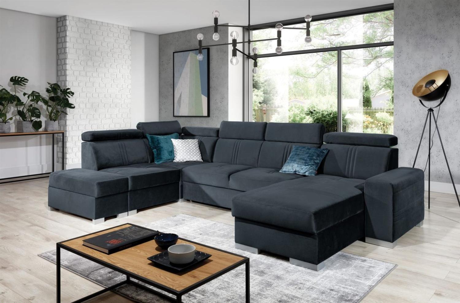 Wohnlandschaft Schlafsofa NOLAN inkl USB Stoff Element Anthrazit Ottomane Rechts Bild 1