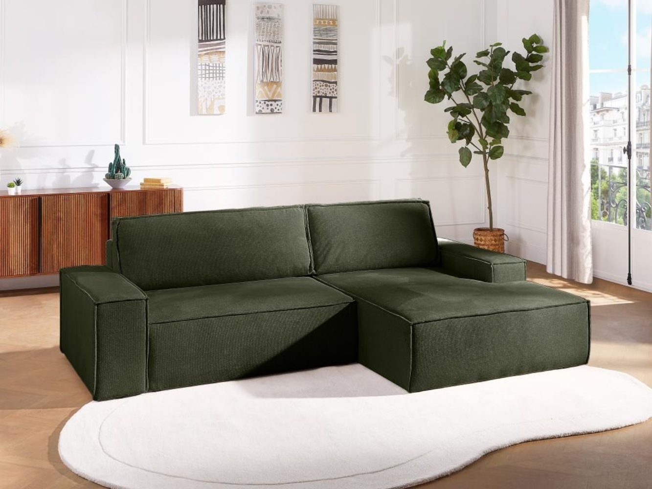 Vente-unique - Ecksofa mit Schlaffunktion - Ecke rechts - Strukturstoff - Grün - AMELIA Bild 1