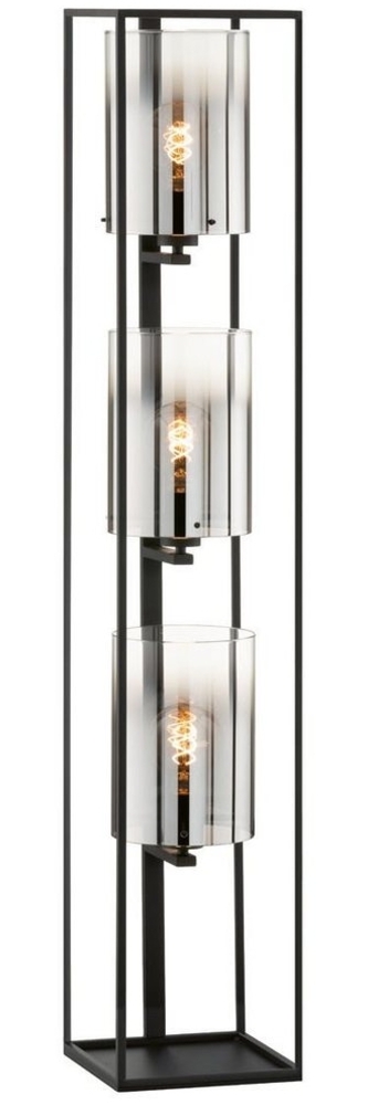 FISCHER & HONSEL LED Stehlampe, Dimmfunktion, LED wechselbar, Warmweiß, kleine Bodenlampe 3-flammig dimmbar Rauch-Glas Lampenschirm Schwarz Bild 1