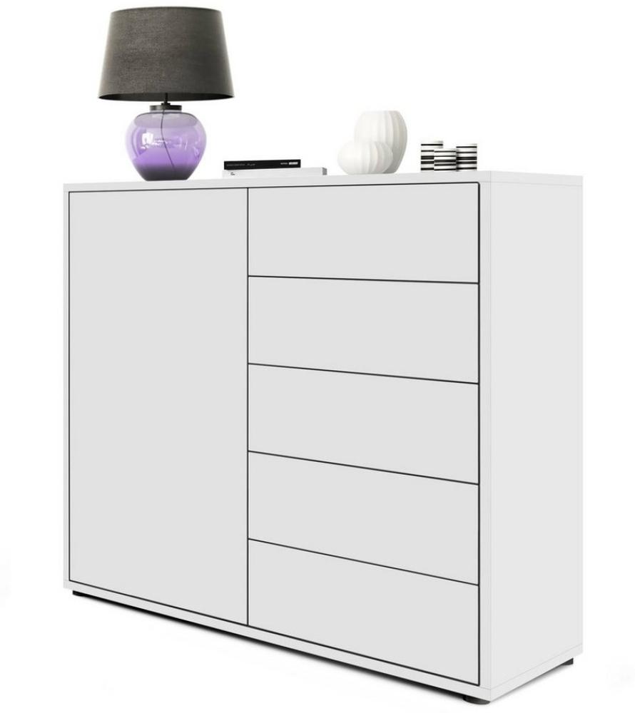 Vladon Sideboard Ben V2, Kommode mit 1 Tür und 5 Schubladen, Weiß matt/Weiß matt (79 x 74 x 36 cm) Bild 1