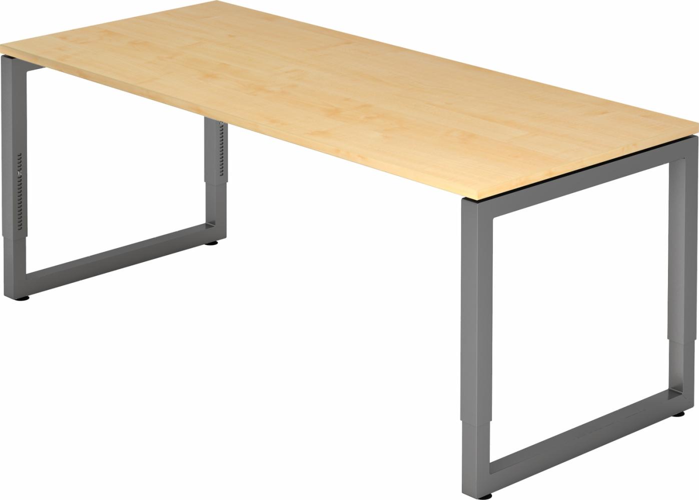 bümö höhenverstellbarer Schreibtisch R-Serie 180x80 cm in Ahorn, Gestell in Graphit - großer PC Tisch für's Büro manuell höhenverstellbar, Computertisch verstellbar, RS-19-3-G Bild 1