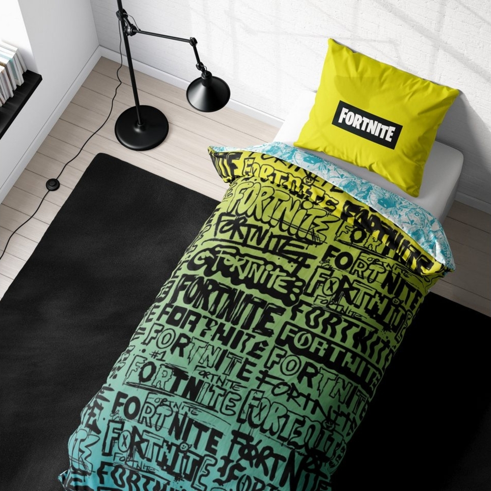 MTOnlinehandel Bettwäsche Fortnite, 135x200 + 80x80 cm, Geschenk für Gamer, Mikrofaser, 2 teilig, Wende- Motiv, Gaming, Play Bild 1