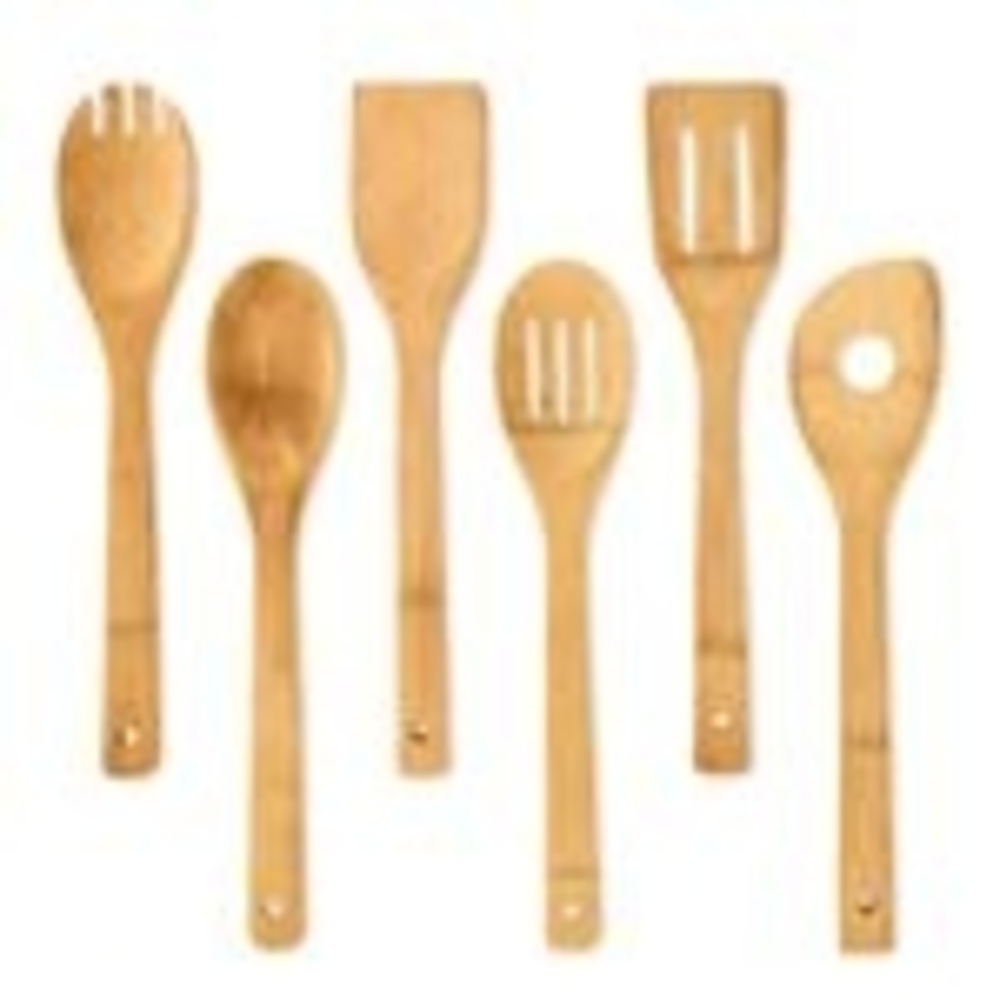 Küchenzubehör Kochlöffel und Pfannenheber 6er-Set nachhaltig Bambus Natur Bild 1