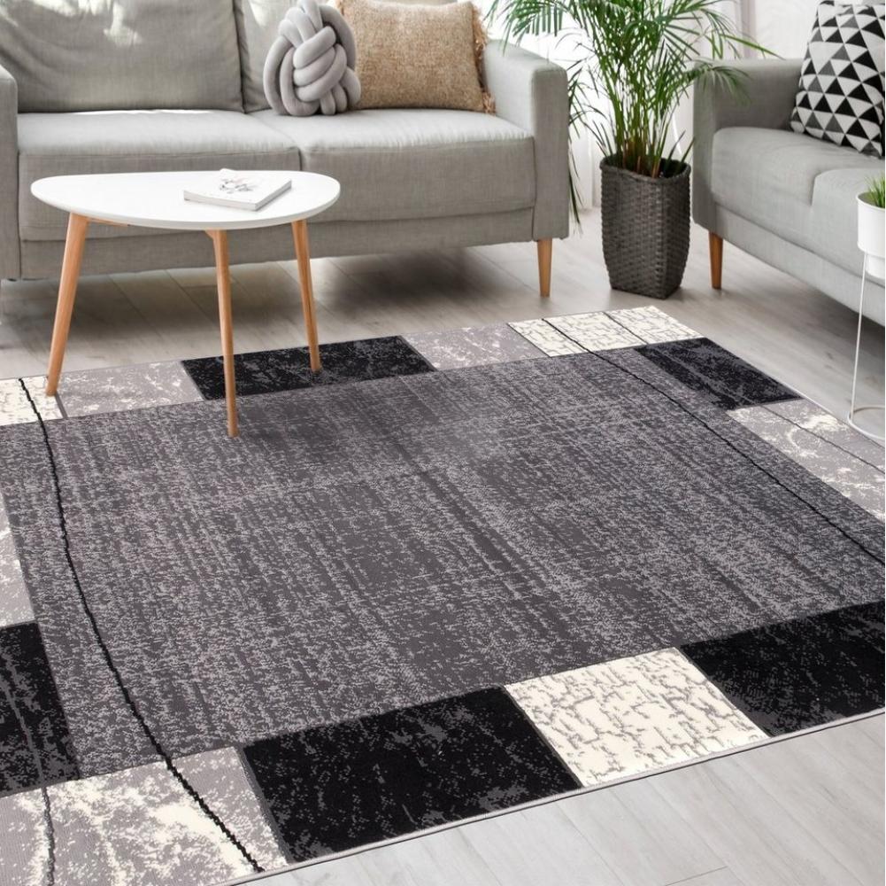 Mazovia Designteppich Modern Teppich Kurzflor Wohnzimmerteppich Robust und pflegeleicht GRAU, 80 x 150 cm, Fußbodenheizung, Allergiker geeignet, Farbecht, Pflegeleicht, Geometrisch Bild 1