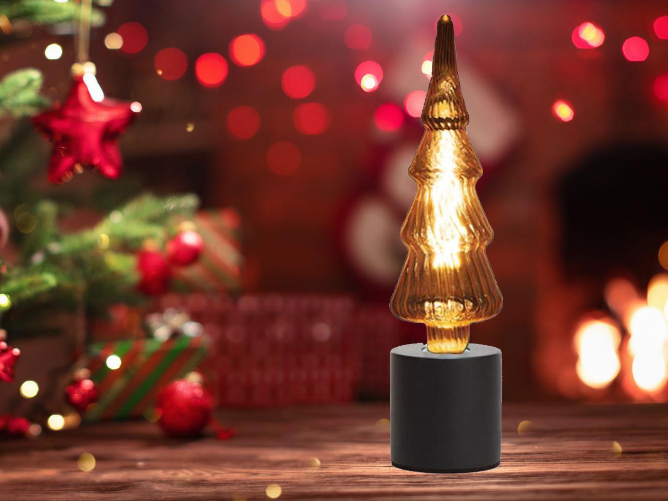 Tischlampe Beton Schwarz Ø 9cm mit Deko LED Tannenbaum Bild 1