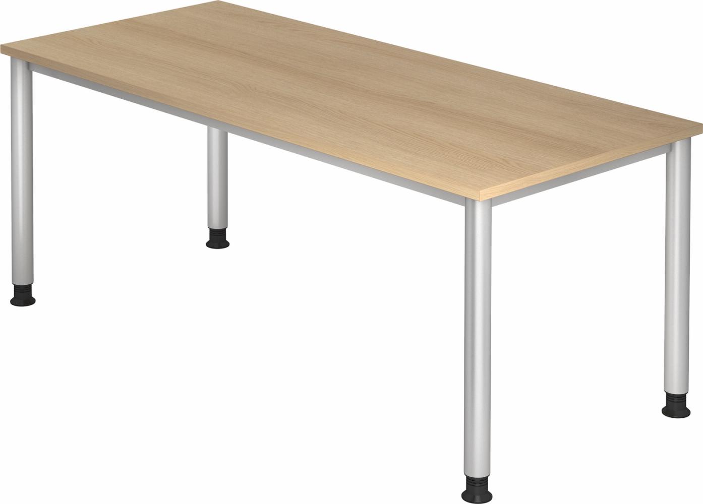 bümö höhenverstellbarer Schreibtisch H-Serie 180x80 cm in Eiche, Gestell in Silber - großer PC Tisch für's Büro manuell höhenverstellbar, Computertisch verstellbar, HS-19-E Bild 1